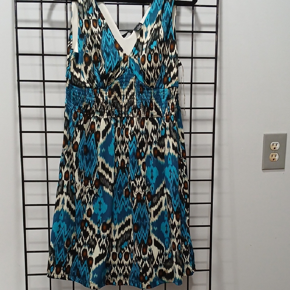 New Directions Blue and Black Sleeveless V-Neck Sundress